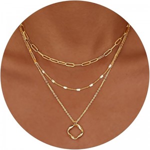 Minimalistisk dubbel-Lagerhalsband 4K Guld Silverpläterat Trendigt Cirkel Gem Kedja Hänge Choker Halsband, Enkelt Guld Diamant Korsbåge Smyckesset Gåvor för kvinnor